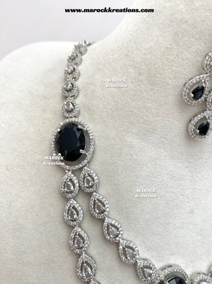 Zehra Silver American Diamond Double layer Necklace set