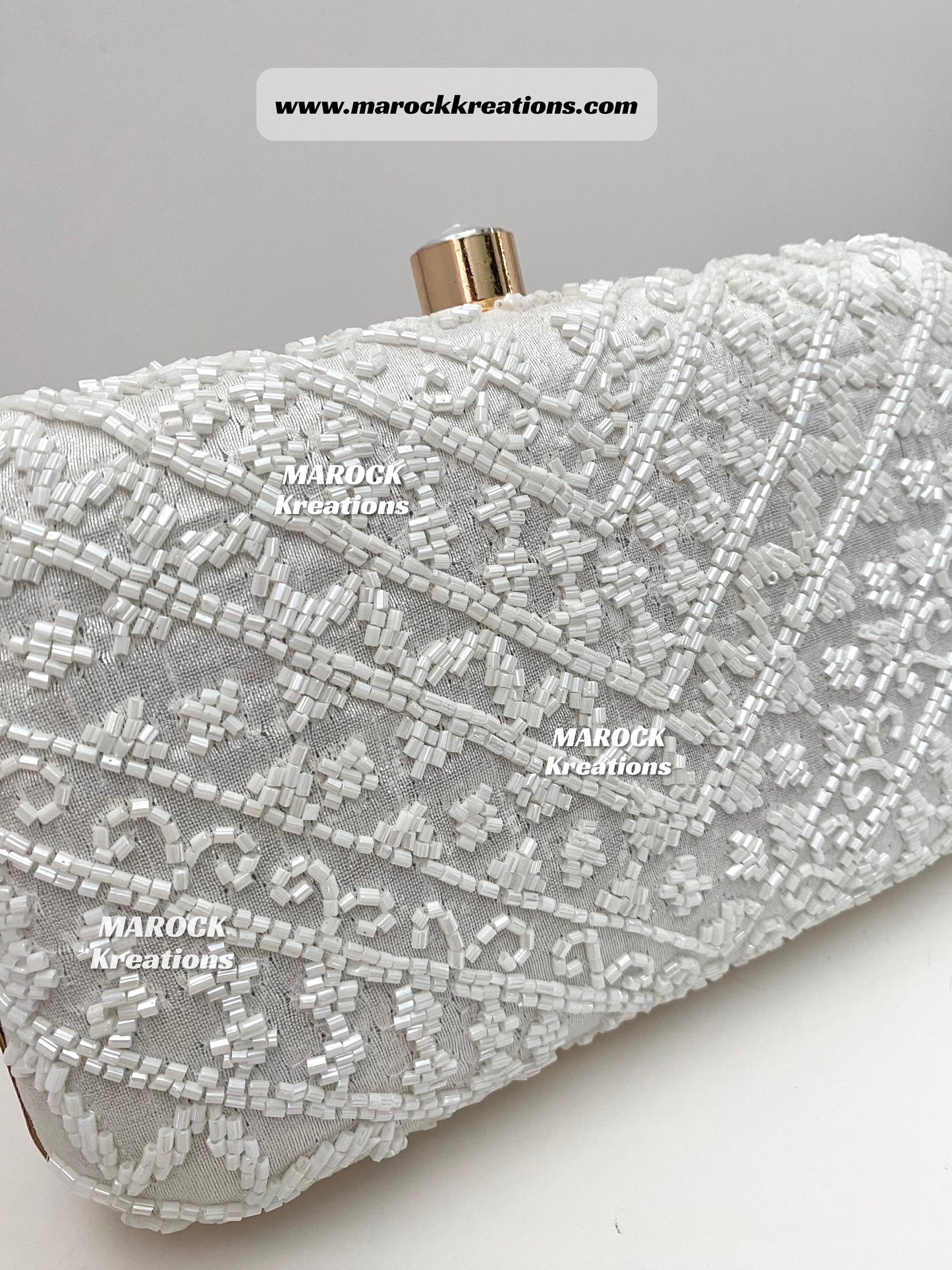 Handcrafted White Clutch/Evening Bag/Purse (Back side plain)