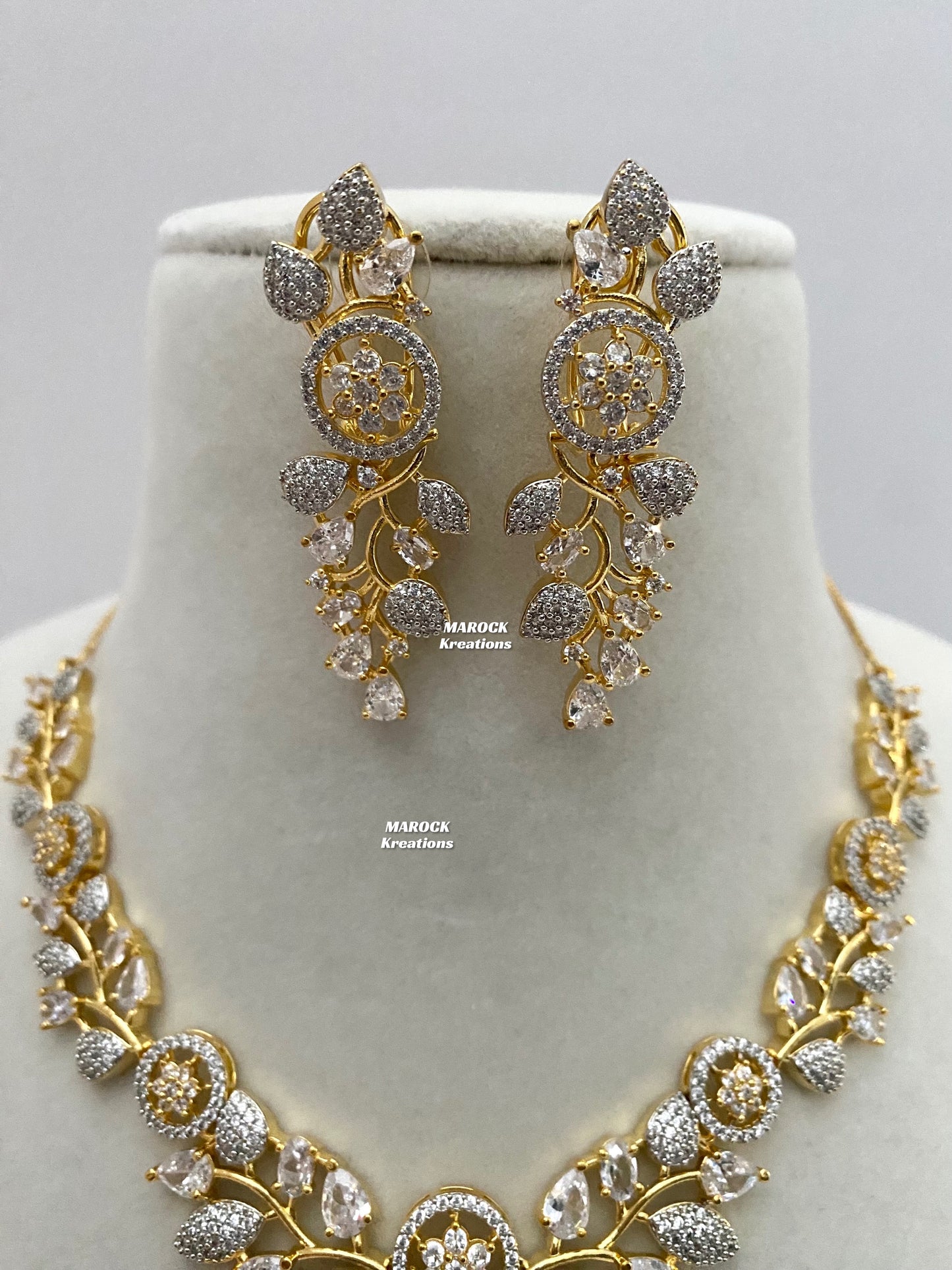 American Diamond Golden statement Necklace set