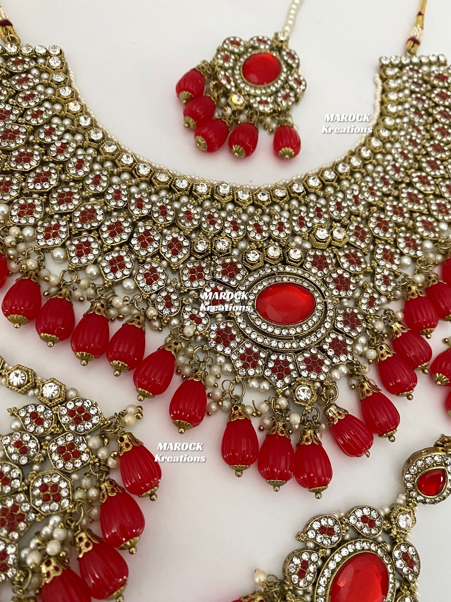 Antique Gold Pakistani Red Necklace set