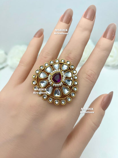 Premium Quality Kundan Statement adjustable Finger Ring