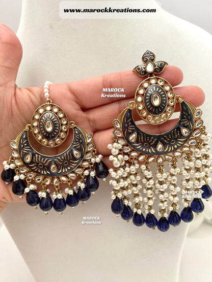 Ishika Premium Quality Kundan Meenakari Oversized Statement Earrings and tikka set