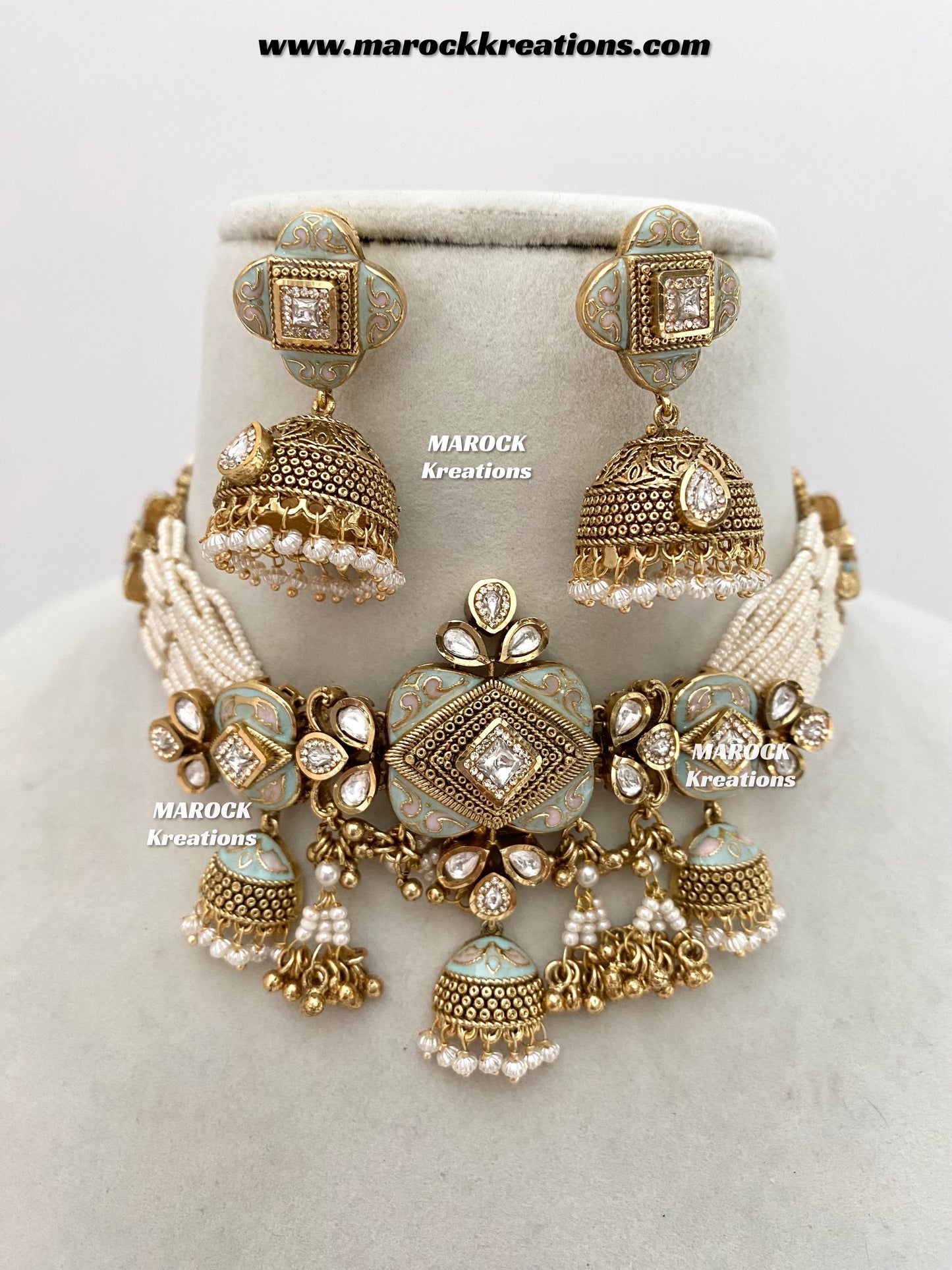 Habibi Premium Quality Gold plated Rajwadi Meenakari choker set