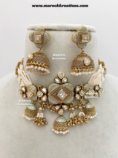 Habibi Premium Quality Gold plated Rajwadi Meenakari choker set
