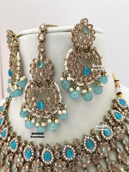 Sadhna Antique Gold Polki Necklace set