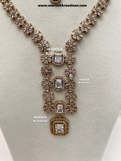Claudia Antique Gold American Diamond Statement Necklace set