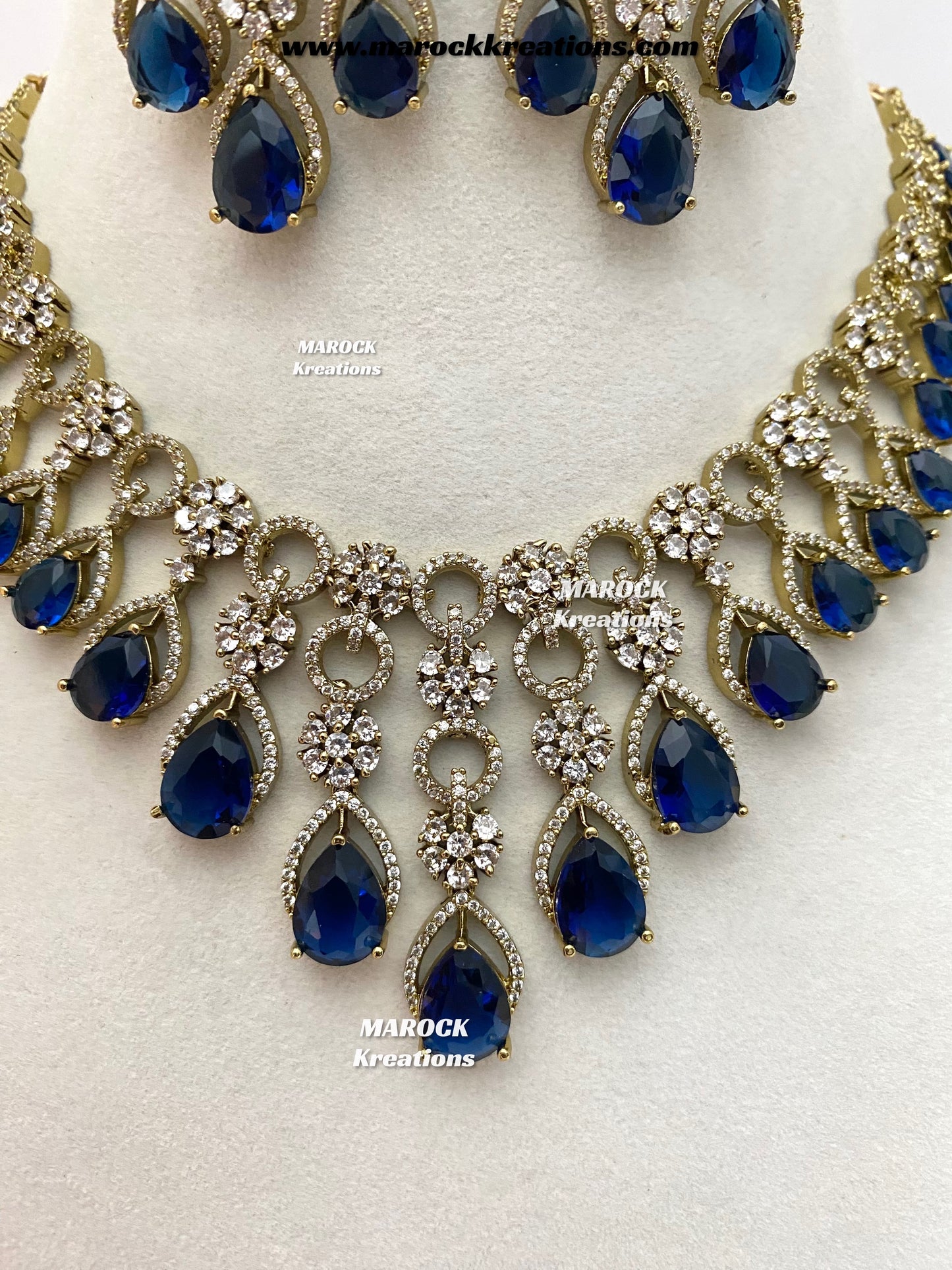 Anshika Antique Gold American Diamond Statement Necklace set
