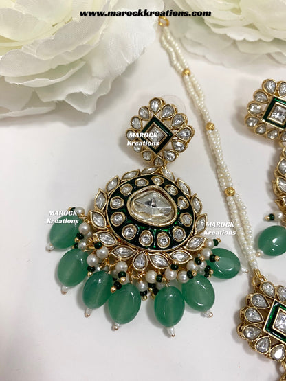 Saher Uncut Kundan Meenakari Earrings and tikka set