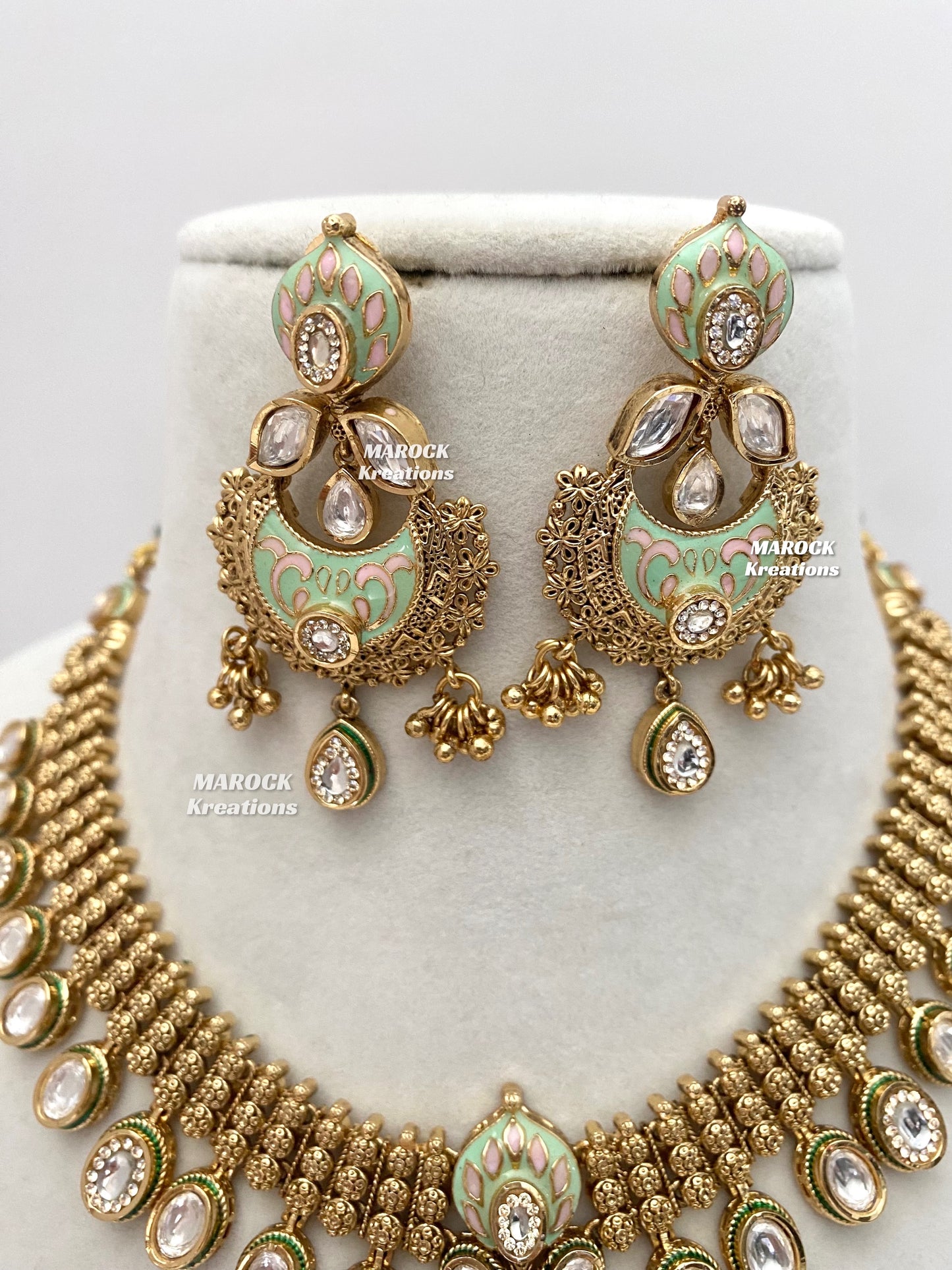 Nadia Premium Quality Gold plated Kundan exclusive Meenakari Necklace set
