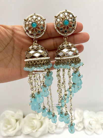 Antique Gold Mirror Statement Jhumki long Earrings