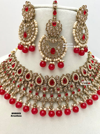 Sadhna Antique Gold Polki Necklace set