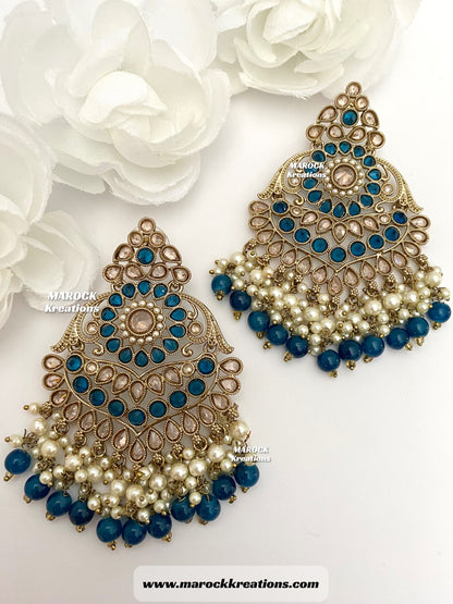 High Quality Antique Gold Polki Statement Earrings