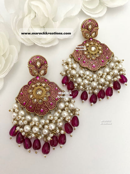 Premium Quality Polki Meenakari Statement Earrings