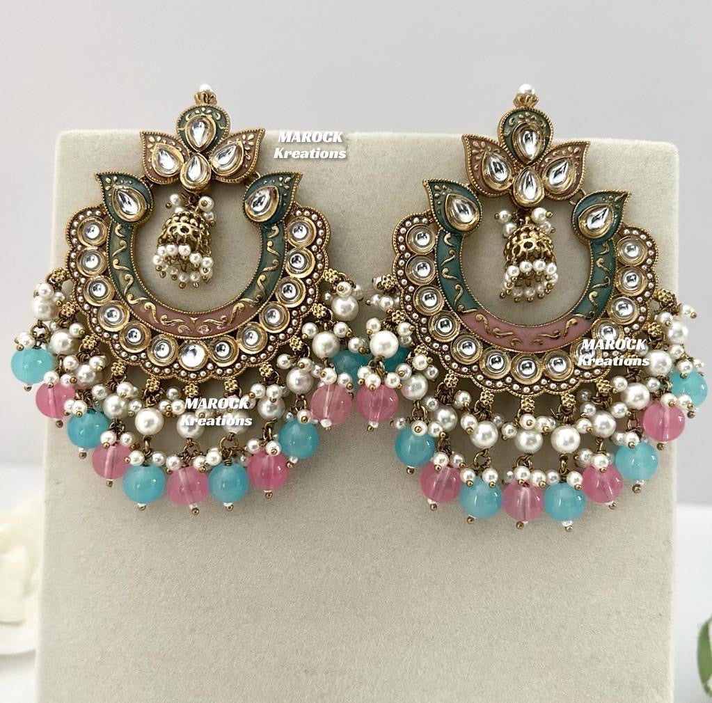 Premium Quality Kundan Meenakari Statement Earrings