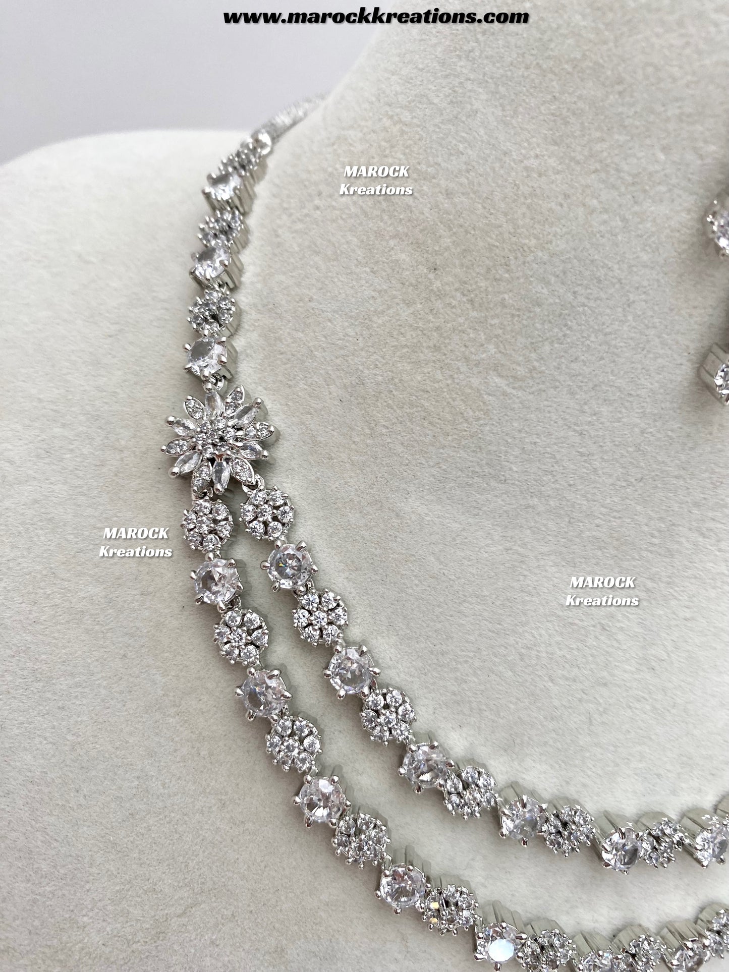 Sumra Silver American Diamond Double layer Necklace set  on