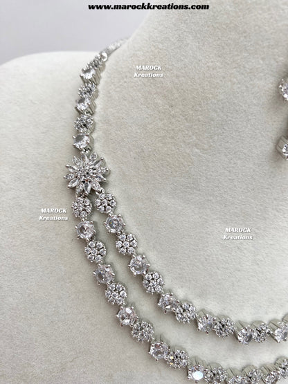Sumra Silver American Diamond Double layer Necklace set  on