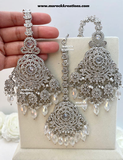 Sumona Polki Earrings (attached saharey) and tikka set
