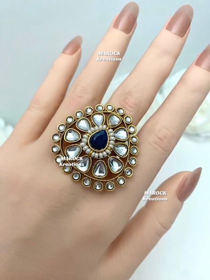 Premium Quality Kundan Statement adjustable Finger Ring