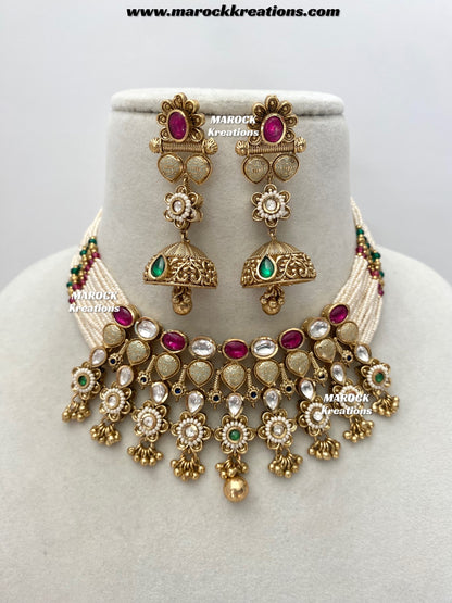 Trina Premium Quality exclusive Gold Plated Meenakari Rajwadi choker set