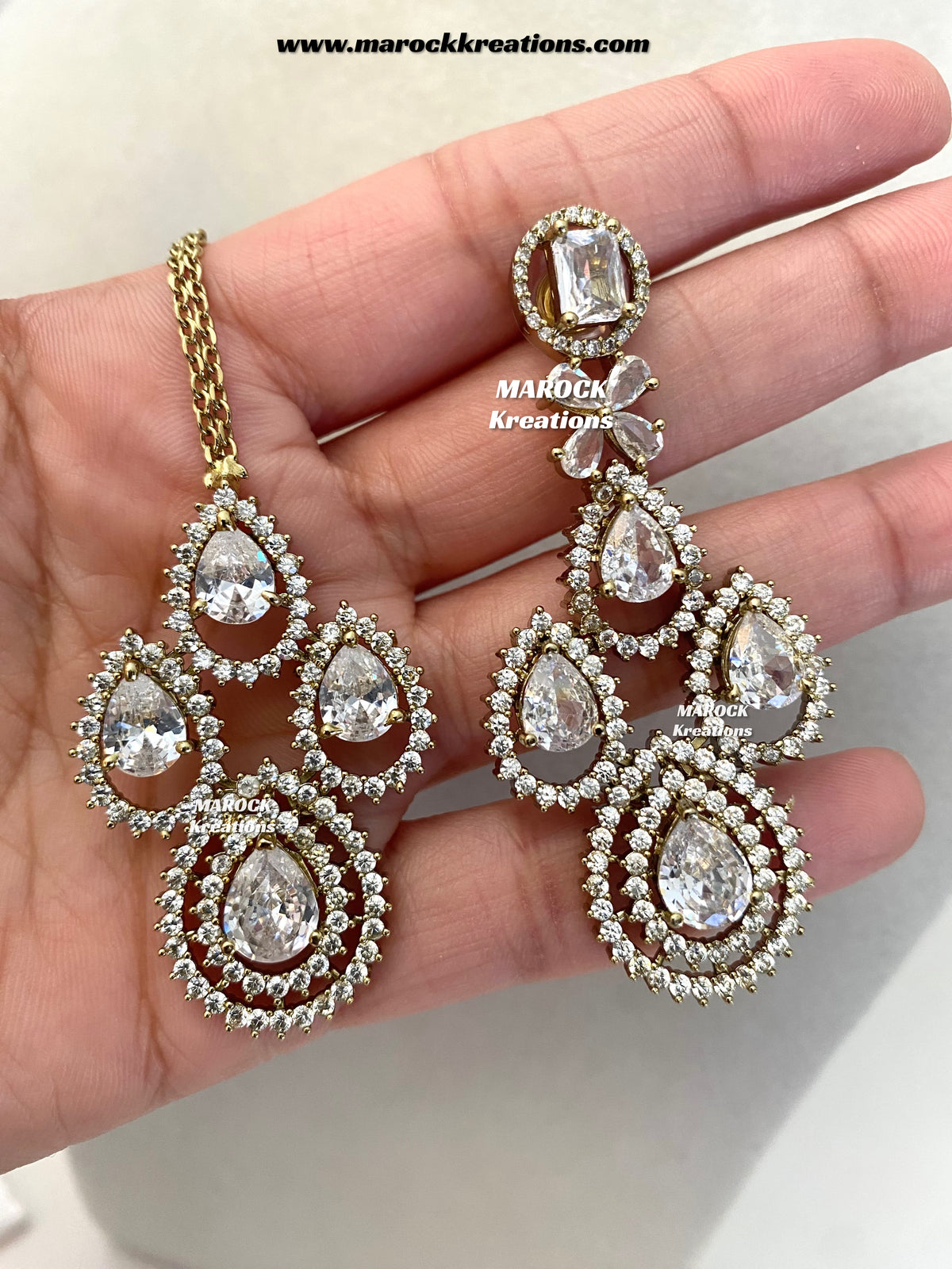Tushita Antique Gold American Diamond Statement Necklace set/Bridal set