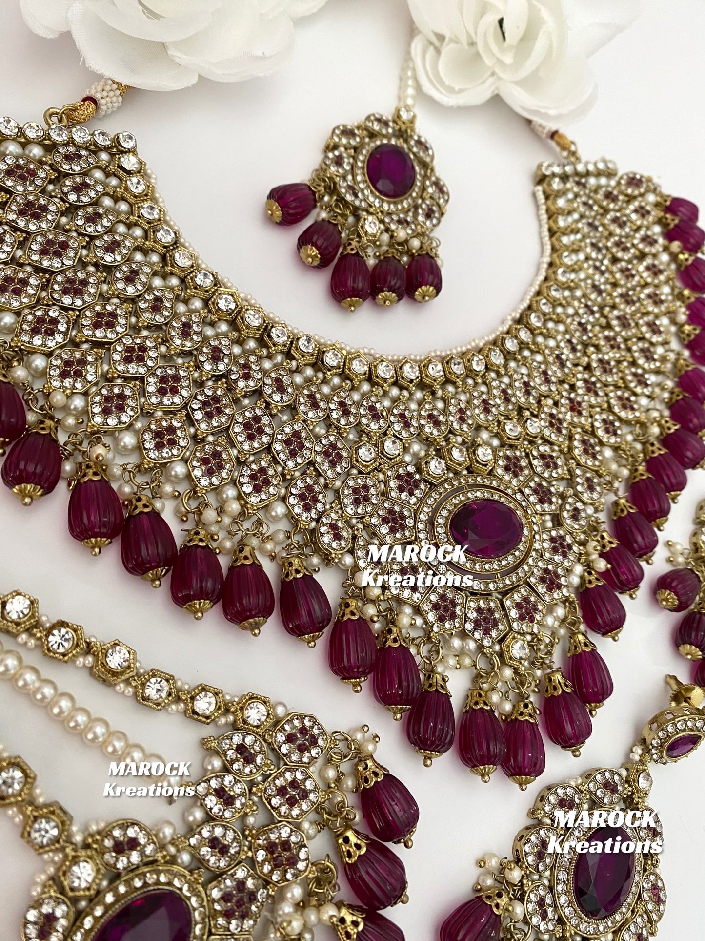 Antique Gold Pakistani Wine Necklace set