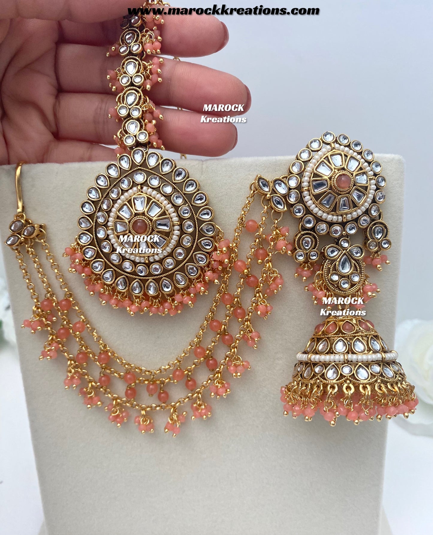 Elora Premium Quality Kundan bahubali Statement Earrings and tikka set
