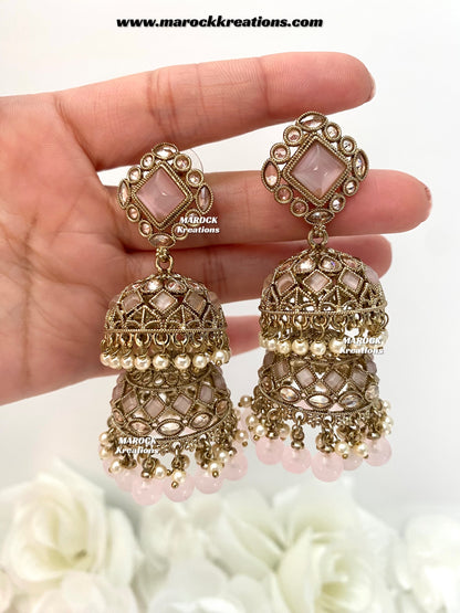 Rehana Antique Gold Polki double jhumki Statement Earrings