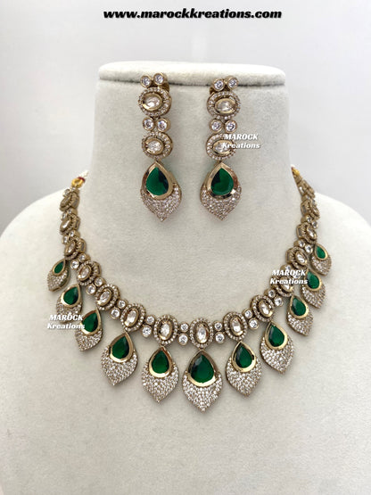 Kimmi Premium Quality Moissanite Kundan and American diamond Necklace set