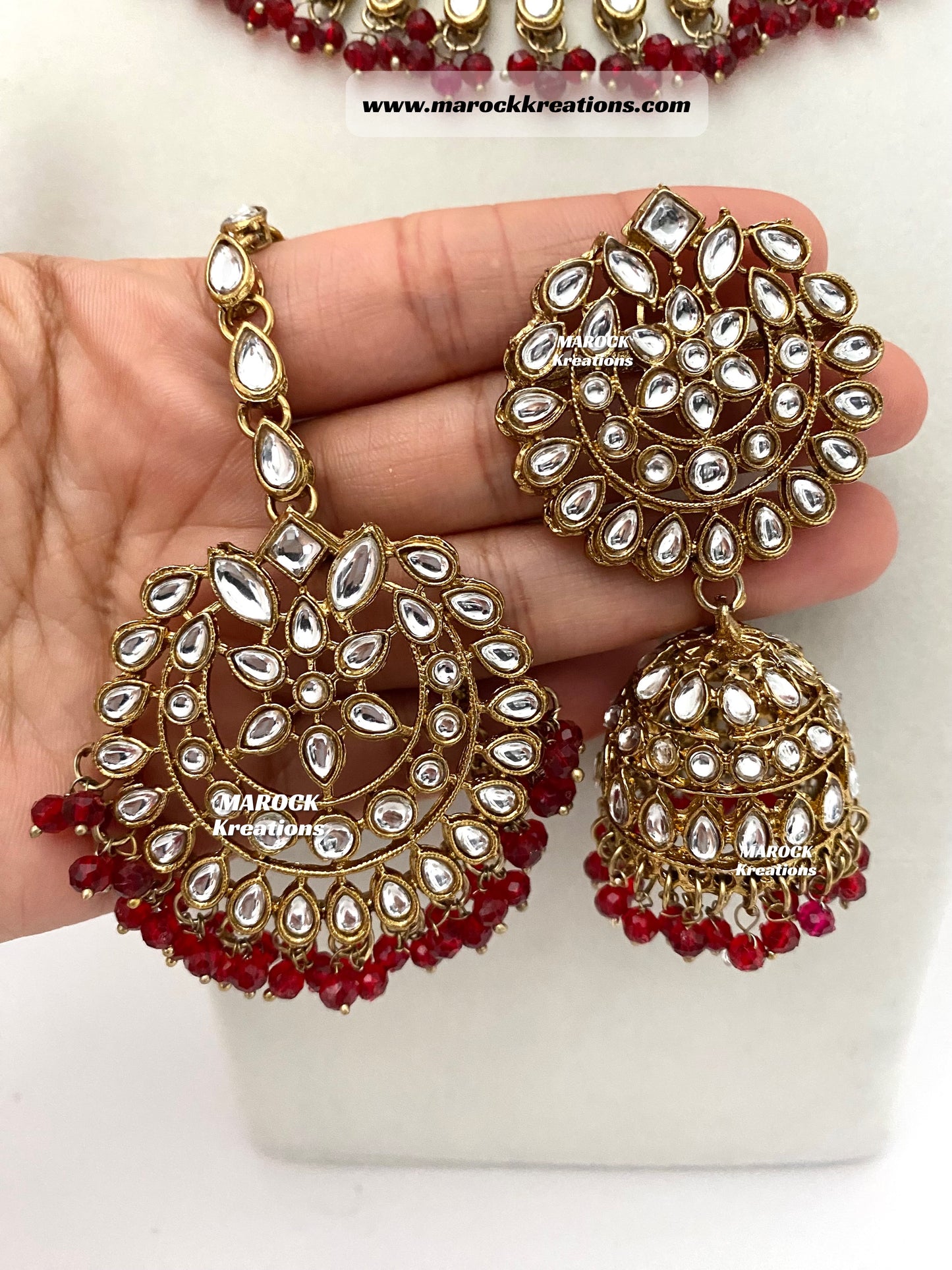 Kundan Necklace set comes with Jhumki Earrings and Tikka