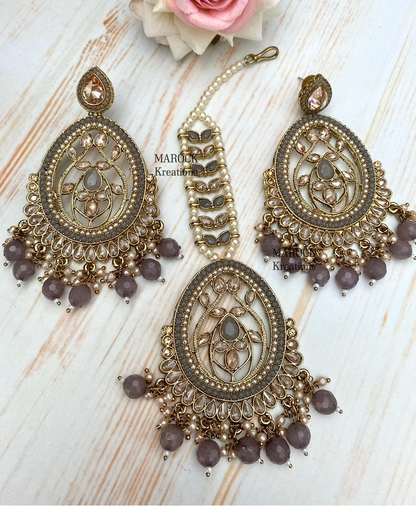 Antique Gold Polki Earrings and tikka set