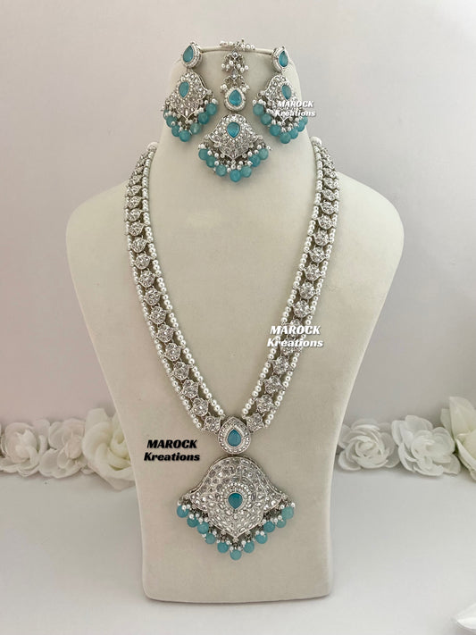 Polki Raani Haar in sky blue firozi color/Long necklace