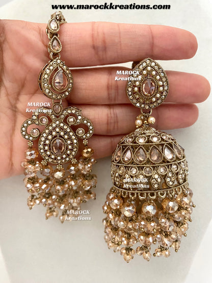 Nazmun Antique Gold Pakistani Polki  choker/necklace set with Passa