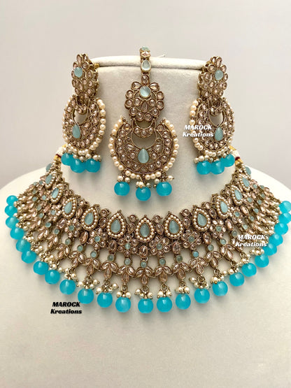 Sadhna Antique Gold Polki Necklace set