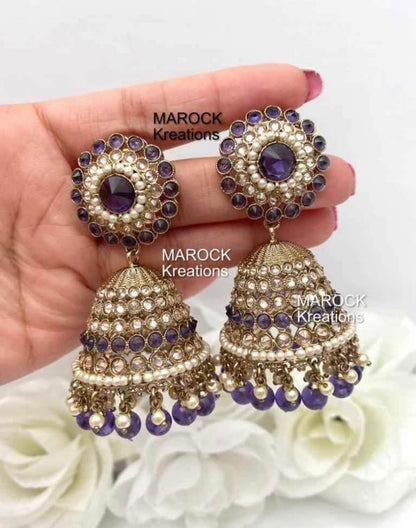 Antique Gold Polki oversized Jhumki Earrings