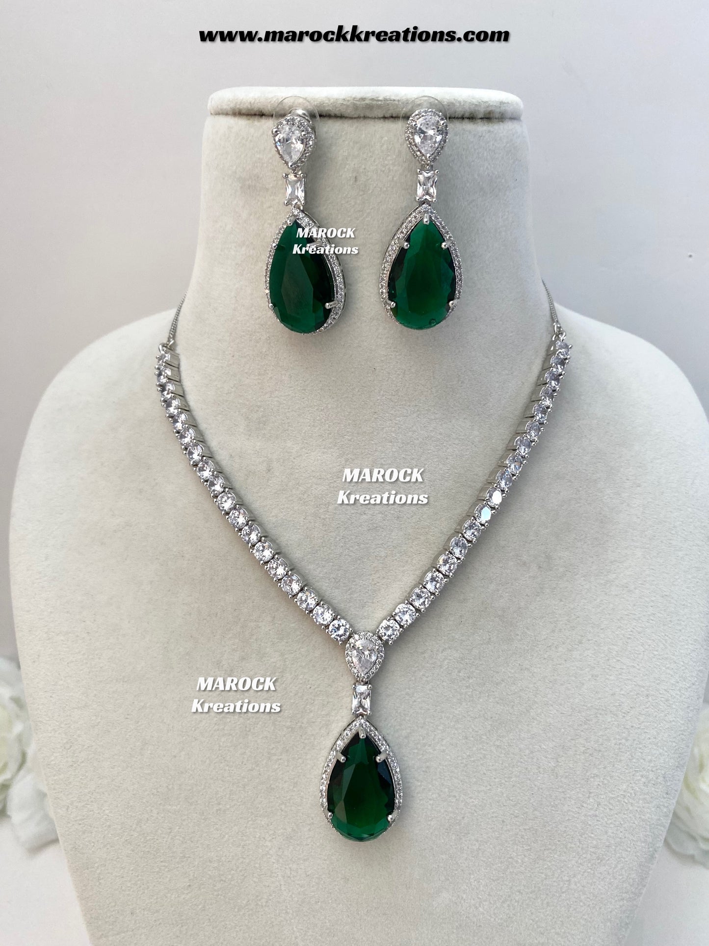 Ambreen Silver American Diamond Necklace set