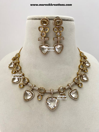 Isabel Antique Gold American Diamond Statement Necklace set