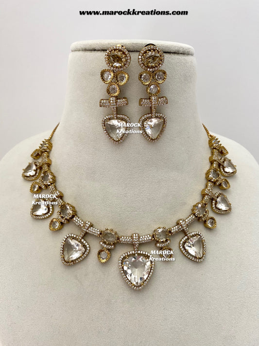 Isabel Antique Gold American Diamond Statement Necklace set