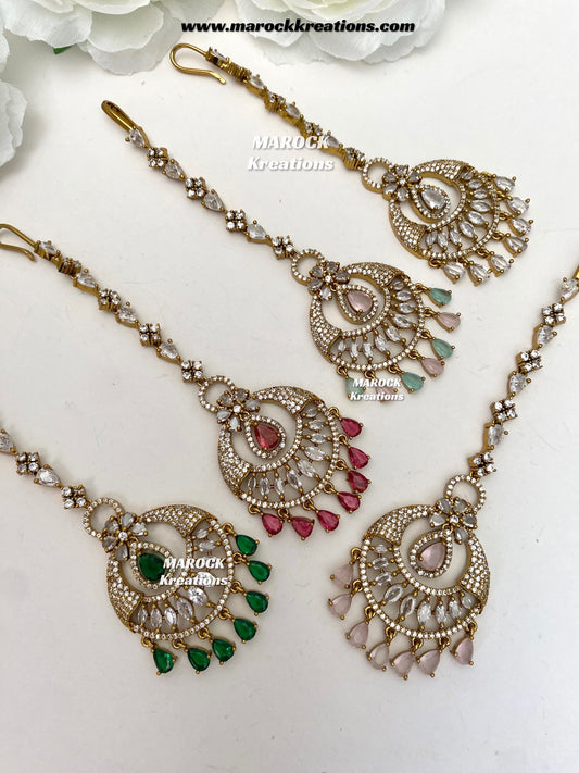 Antique Gold base American Diamond Tikka