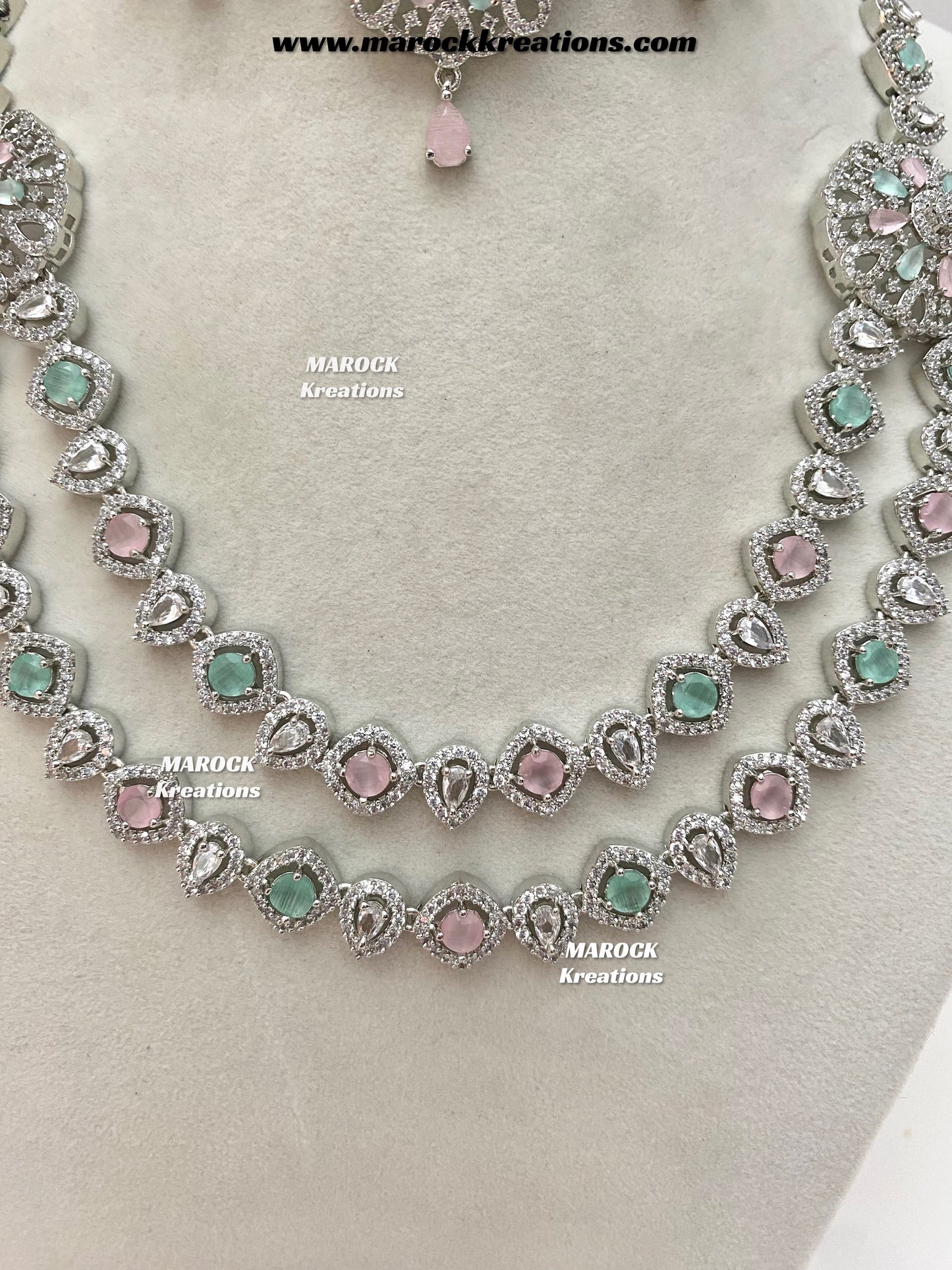 Shiba Silver American Diamond double layer Necklace set