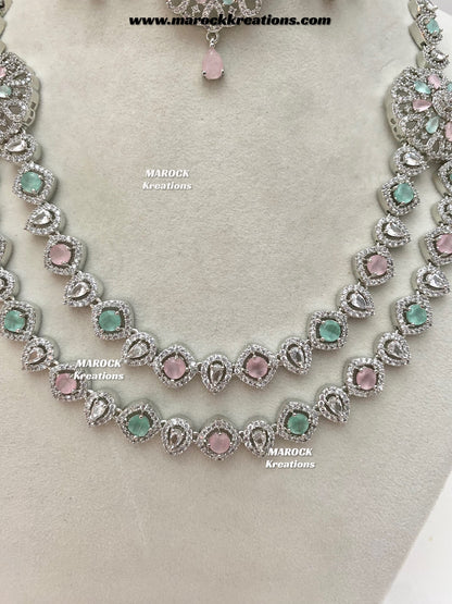 Shiba Silver American Diamond double layer Necklace set