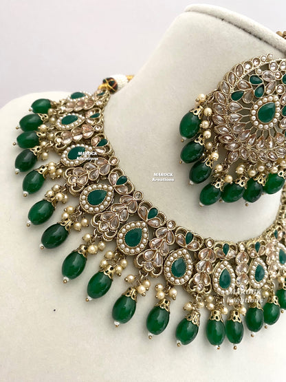 Antique Gold/Green Polki Necklace set