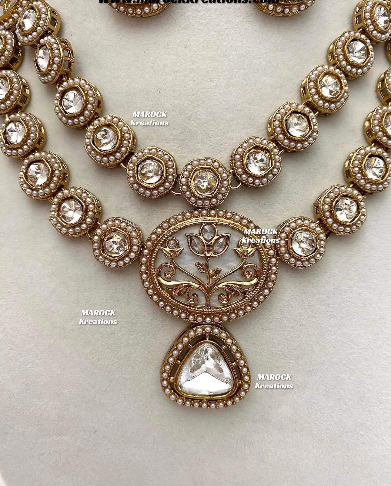 Sienna Premium Quality Kundan double layer MOP Statement Necklace set