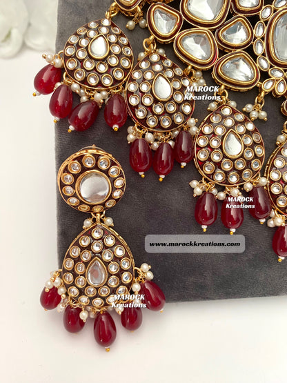 Trendy Uncut Kundan Maroon Statement Necklace set/Bridal set