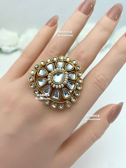 Premium Quality Kundan Statement adjustable Finger Ring