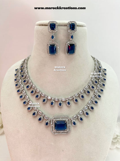 Eshika Silver American Diamond double layer Necklace set