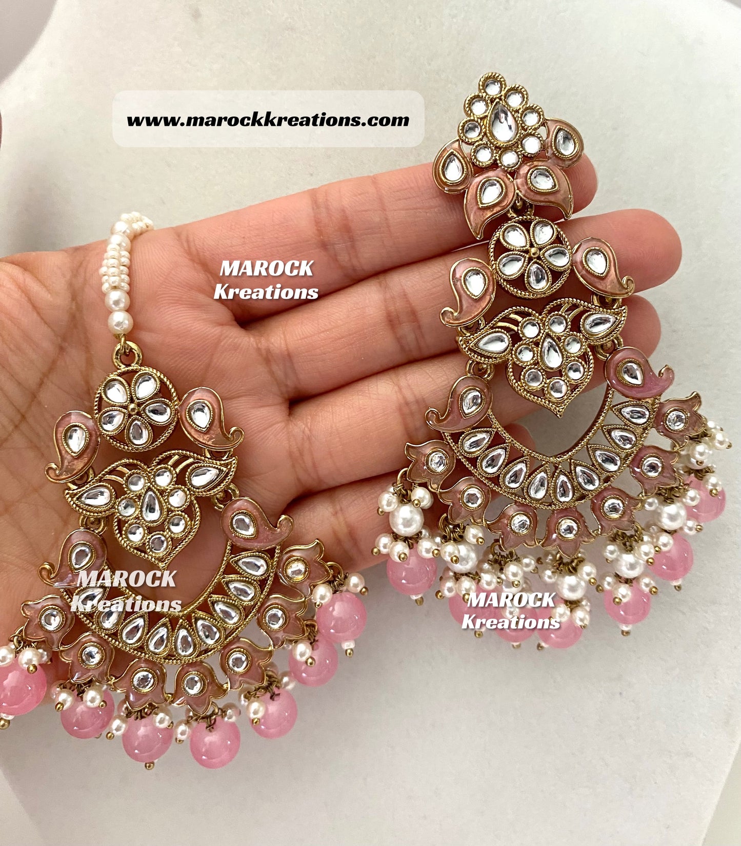 Premium Quality Kundan Meenakari Statement Earrings and tikka set