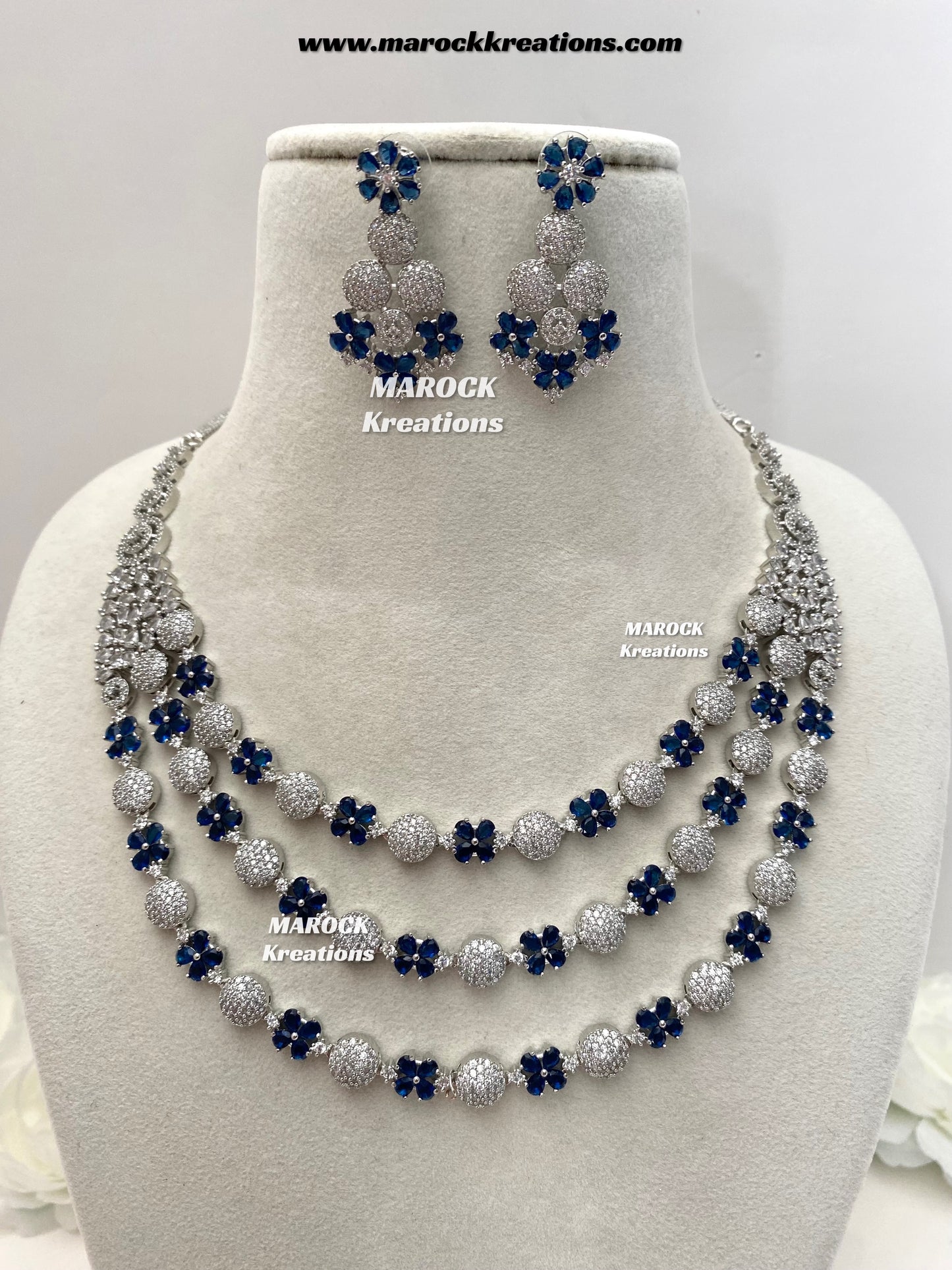 Kristin Silver American Diamond triple layer Necklace set