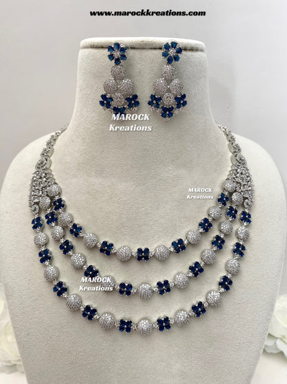 Kristin Silver American Diamond triple layer Necklace set