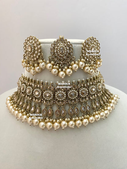 Antique Gold Polki choker sets