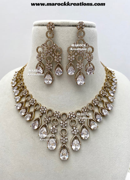 Anshika Antique Gold American Diamond Statement Necklace set